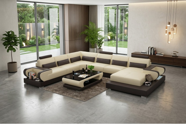 Ledercouch mat USB, Couch Wunnlandschaft Eckcouch Eck Garnitur Design Modern Couch