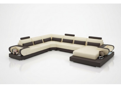Ledercouch mat USB, Couch Wunnlandschaft Eckcouch Eck Garnitur Design Modern Couch