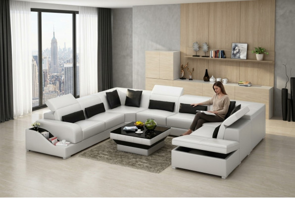 Wunnlandschaft Moderne Ecksofa Couch Polster Eckgarnitur Sofa Eck Garnitur + USB