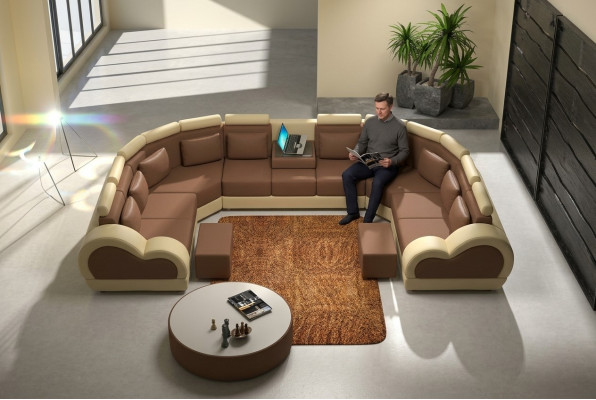 Ledersofa mat USB Polstersofa Couch Ecksofa Wunnlandschaftriese XXL Relax Neit