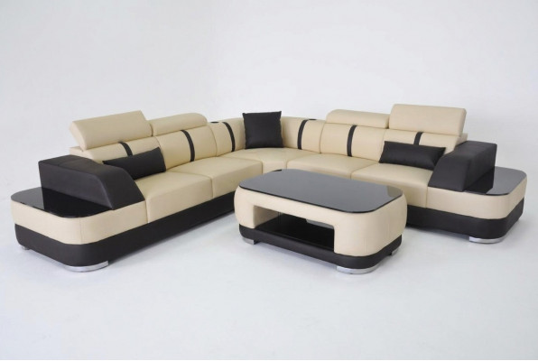Eck Sofa + USB Lieder Polster Eck Garnitur Couchen L Form + Dësch Wunnlandschaft