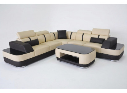 Eck Sofa + USB Lieder Polster Eck Garnitur Couchen L Form + Dësch Wunnlandschaft