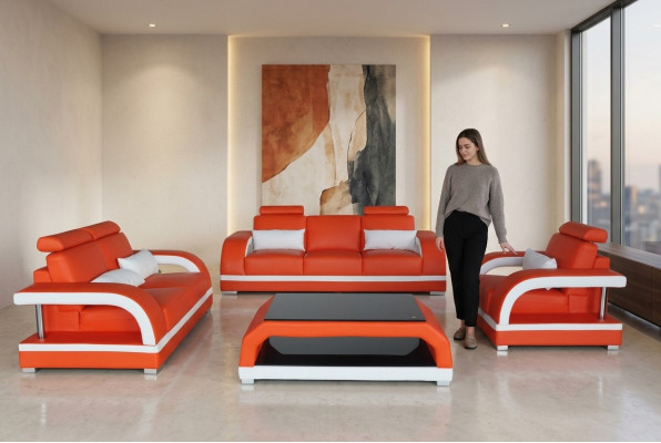 Sofa Canapé Lieder Polster Still Canapé Garnitur 3+2+1 USB + Dësch Set Design Sofa