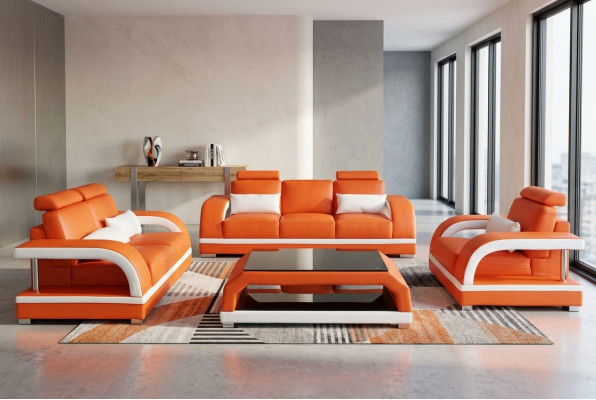 Sofa Canapé Lieder Polster Still Canapé Garnitur 3+2+1 USB + Dësch Set Design Sofa