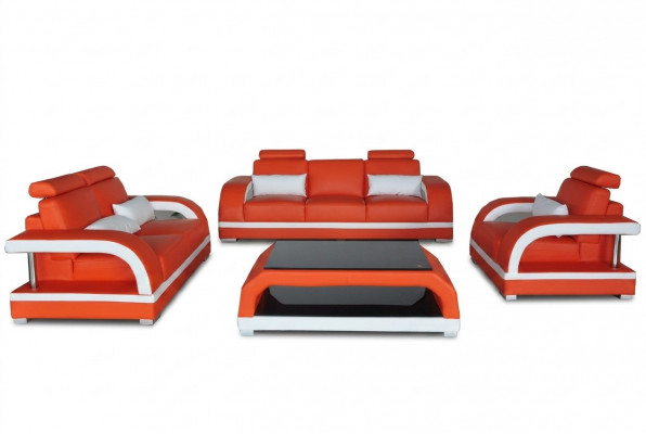 Sofa Canapé Lieder Polster Still Canapé Garnitur 3+2+1 USB + Dësch Set Design Sofa