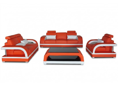 Sofa Canapé Lieder Polster Still Canapé Garnitur 3+2+1 USB + Dësch Set Design Sofa