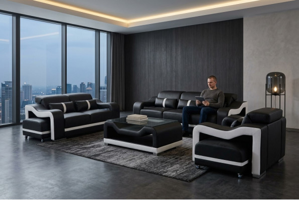 Sofa Lieder +USB, Canapé Polster Garnitur 3+2+1 Sëtz Komplett Set Garnituren +Dësch