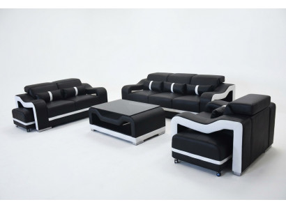 Sofa Lieder +USB, Canapé Polster Garnitur 3+2+1 Sëtz Komplett Set Garnituren +Dësch