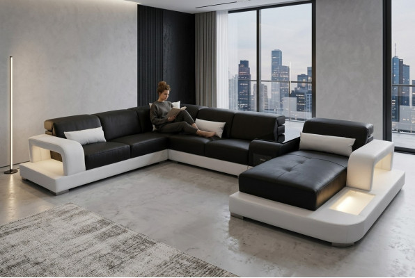 Modern Sëtz Polster Wunnlandschaft Wunnzëmmer Couch Polster Wénkel USB + Liicht
