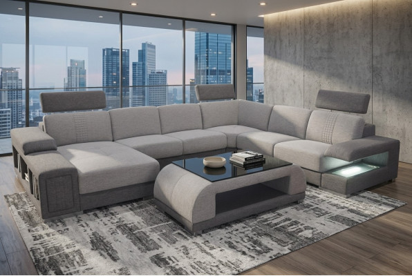 Couch Garnitur Modern Sofa Ecke Lieder Couch Polster Wunnlandschaft USB+Dësch