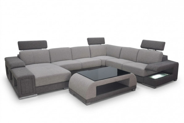 Couch Garnitur Modern Sofa Ecke Lieder Couch Polster Wunnlandschaft USB+Dësch
