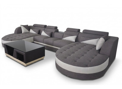 Modern Textil Canapé + USB Uschloss + Couchtisch Wunnlandschaft U-fërmeg Ecke