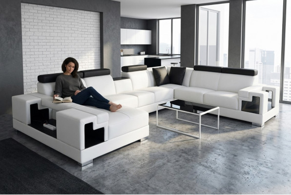 Ledercouch mat USB Eckcouch Wunnlandschaft Sofas Couchen Garnitur Design Modern