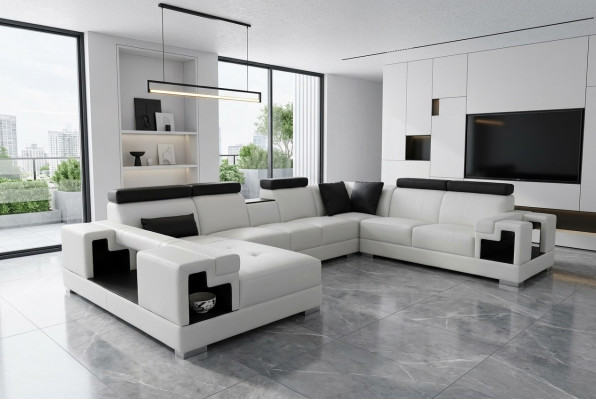 Ledercouch mat USB Eckcouch Wunnlandschaft Sofas Couchen Garnitur Design Modern