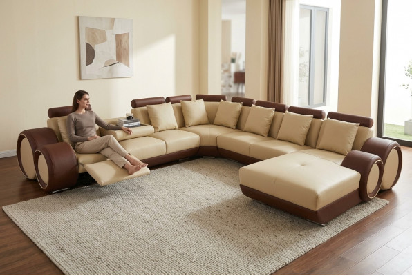 Sofa Ledersofa Ecksofa Wunnlandschaft Sofa Polster Sitzeck Eckkompositioun +USB