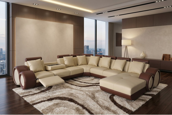 Sofa Ledersofa Ecksofa Wunnlandschaft Sofa Polster Sitzeck Eckkompositioun +USB