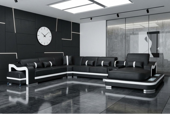 Lieder Kanapé Fauteuil Sëtz Design Eck Garnitur Sofa Wunnlandschaft + Luucht + USB