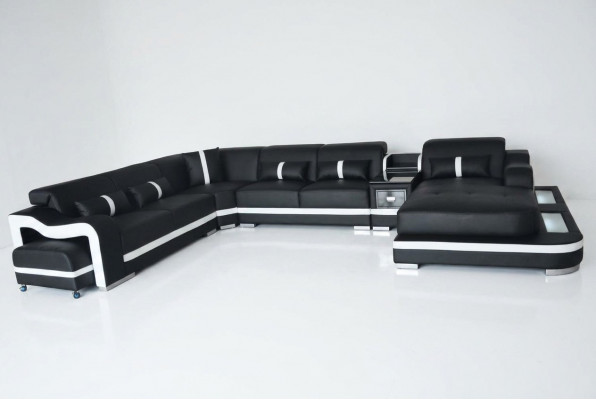Lieder Kanapé Fauteuil Sëtz Design Eck Garnitur Sofa Wunnlandschaft + Luucht + USB