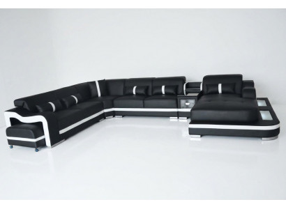 Lieder Kanapé Fauteuil Sëtz Design Eck Garnitur Sofa Wunnlandschaft + Luucht + USB