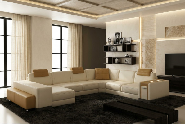 Wunnlandschaft Designer Canapé LED USB Dësch Big Polster Lieder Canapé Eck Sëtz Eck.