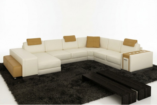 Wunnlandschaft Designer Canapé LED USB Dësch Big Polster Lieder Canapé Eck Sëtz Eck.
