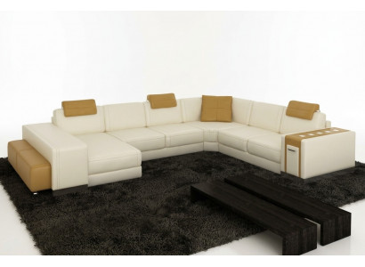 Wunnlandschaft Designer Canapé LED USB Dësch Big Polster Lieder Canapé Eck Sëtz Eck.