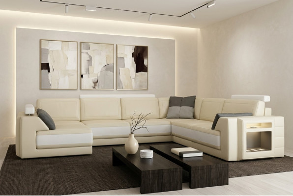 Designersofa mat USB Ecksofa Couch Ledersofa Polstersëtz Ecke Garnitur +Liicht