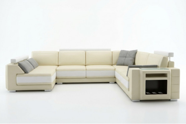 Designersofa mat USB Ecksofa Couch Ledersofa Polstersëtz Ecke Garnitur +Liicht