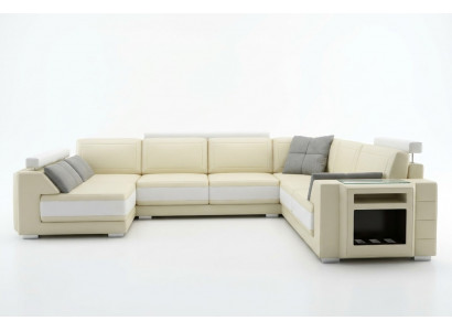 Designersofa mat USB Ecksofa Couch Ledersofa Polstersëtz Ecke Garnitur +Liicht