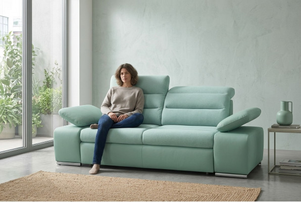 Dräisëtzer Multifunktioun Canapé Sofa Design Polster Wunnzëmmer Miwwelen Stoff Textil