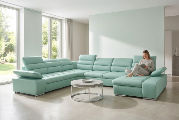 Wunnlandschaft Ecksofa U-Form Eckeckanapé mat Schlofffunktion Sofa Canapé Neit Ecksofa