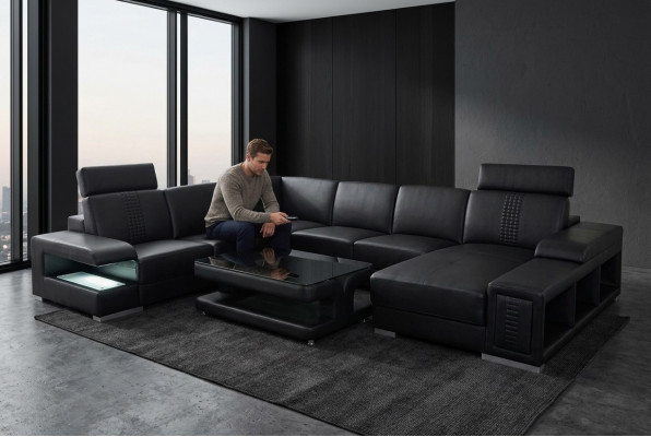 Ecksofa Design Polster Eckgarnitur Eckcouch Sofa Wunnlandschaft Couch Dësch USB