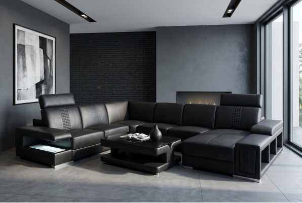 Ecksofa Design Polster Eckgarnitur Eckcouch Sofa Wunnlandschaft Couch Dësch USB