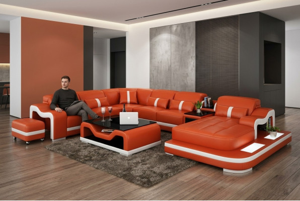 Ledersofa mat USB Couch Wunnlandschaft Ecksofa Eck Garnitur Design Modern Sofa