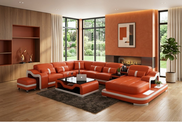 Ledersofa mat USB Couch Wunnlandschaft Ecksofa Eck Garnitur Design Modern Sofa
