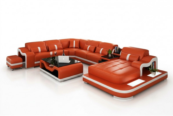 Ledersofa mat USB Couch Wunnlandschaft Ecksofa Eck Garnitur Design Modern Sofa