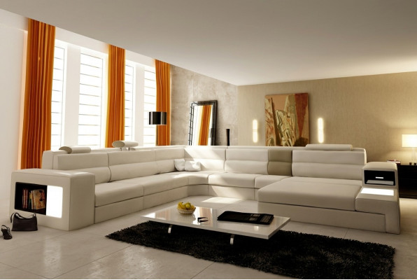 Canapé Ecksofa Ledersofa Modern Sofa Couch Polsterset Wohnlandschaft USB
