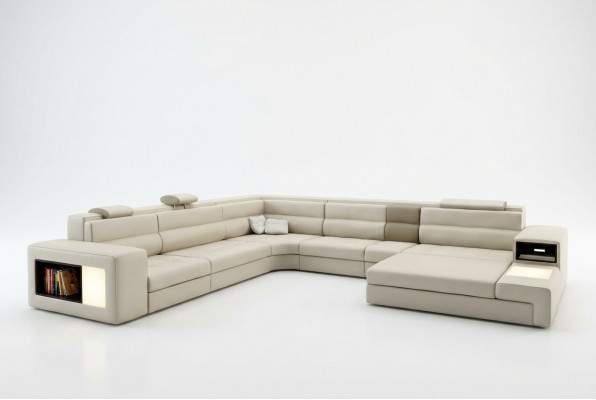 Canapé Ecksofa Ledersofa Modern Sofa Couch Polsterset Wohnlandschaft USB