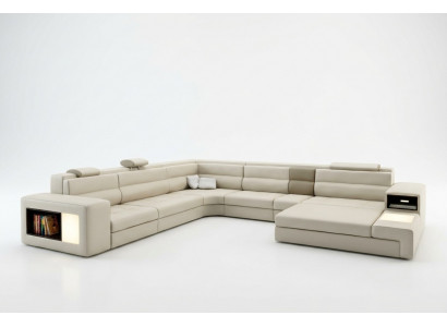 Canapé Ecksofa Ledersofa Modern Sofa Couch Polsterset Wohnlandschaft USB