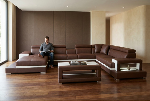 Design Liederpolster Sëtz Zëmmer Wunn Sofa Eck Couch mat USB Designer Garnitur