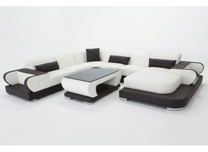 Canapé Ecksofa mat USB Lieder Wunnlandschaft Garnitur Design Modern Sofa + Dësch