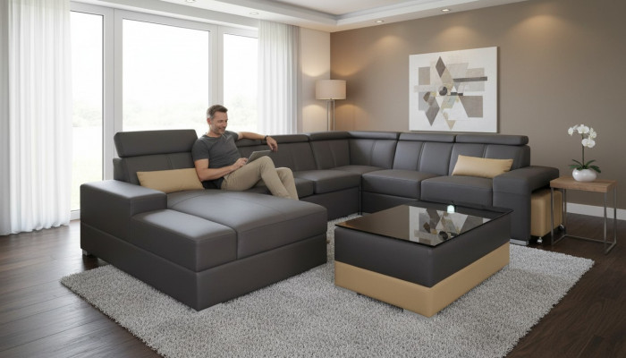 Modern Couch Canapé Ecksofa Sitzeck Lieder Canapé Gepolstert Wunnlandschaft USB