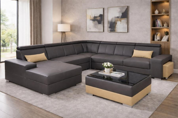 Modern Couch Canapé Ecksofa Sitzeck Lieder Canapé Gepolstert Wunnlandschaft USB