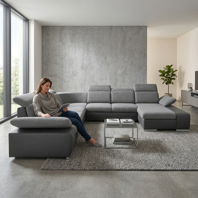 Ecksofa U-Form Eckcouch mat Schloffunktion Ecksofa Wunnlandschaft Sofa Couch Nei