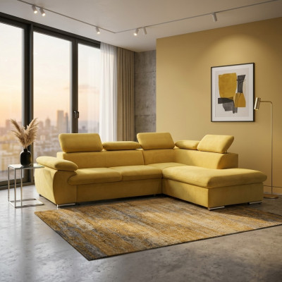 Design Ecksofa L-Form Sofa Couch Polster Schloofsofa Textil Bettfunktioun Schloof