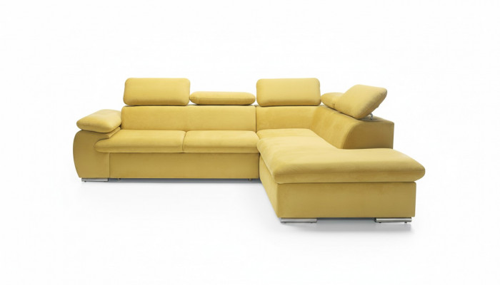 Design Ecksofa L-Form Sofa Couch Polster Schloofsofa Textil Bettfunktioun Schloof