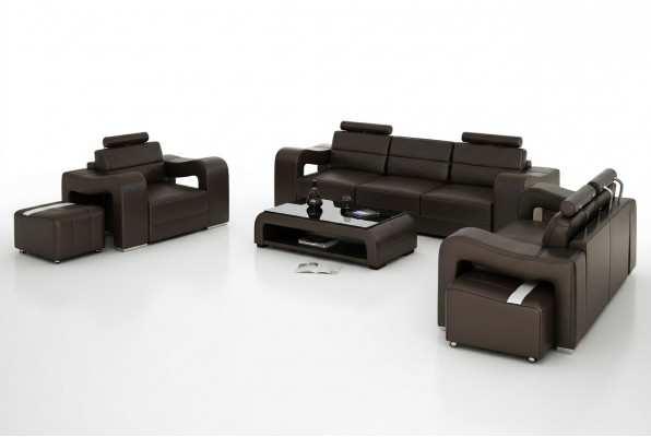 Ledercouch Sofa Wunnlandschaft 3+2+1 Sëtz-Garnitur Design Modern Sofa USB Nei