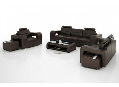 Ledercouch Sofa Wunnlandschaft 3+2+1 Sëtz-Garnitur Design Modern Sofa USB Nei