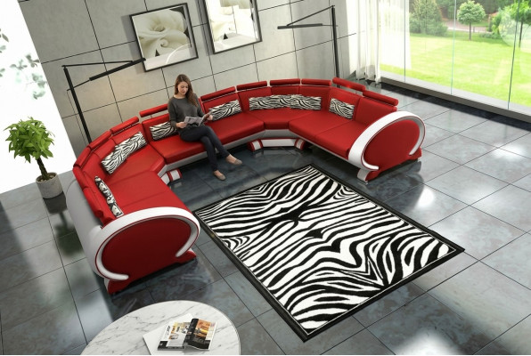 Ledercouch mat USB Polstersofa Sofa Garnitur Wunnlandschaft Eckcouch Ecksofa Rout