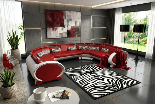 Ledercouch mat USB Polstersofa Sofa Garnitur Wunnlandschaft Eckcouch Ecksofa Rout